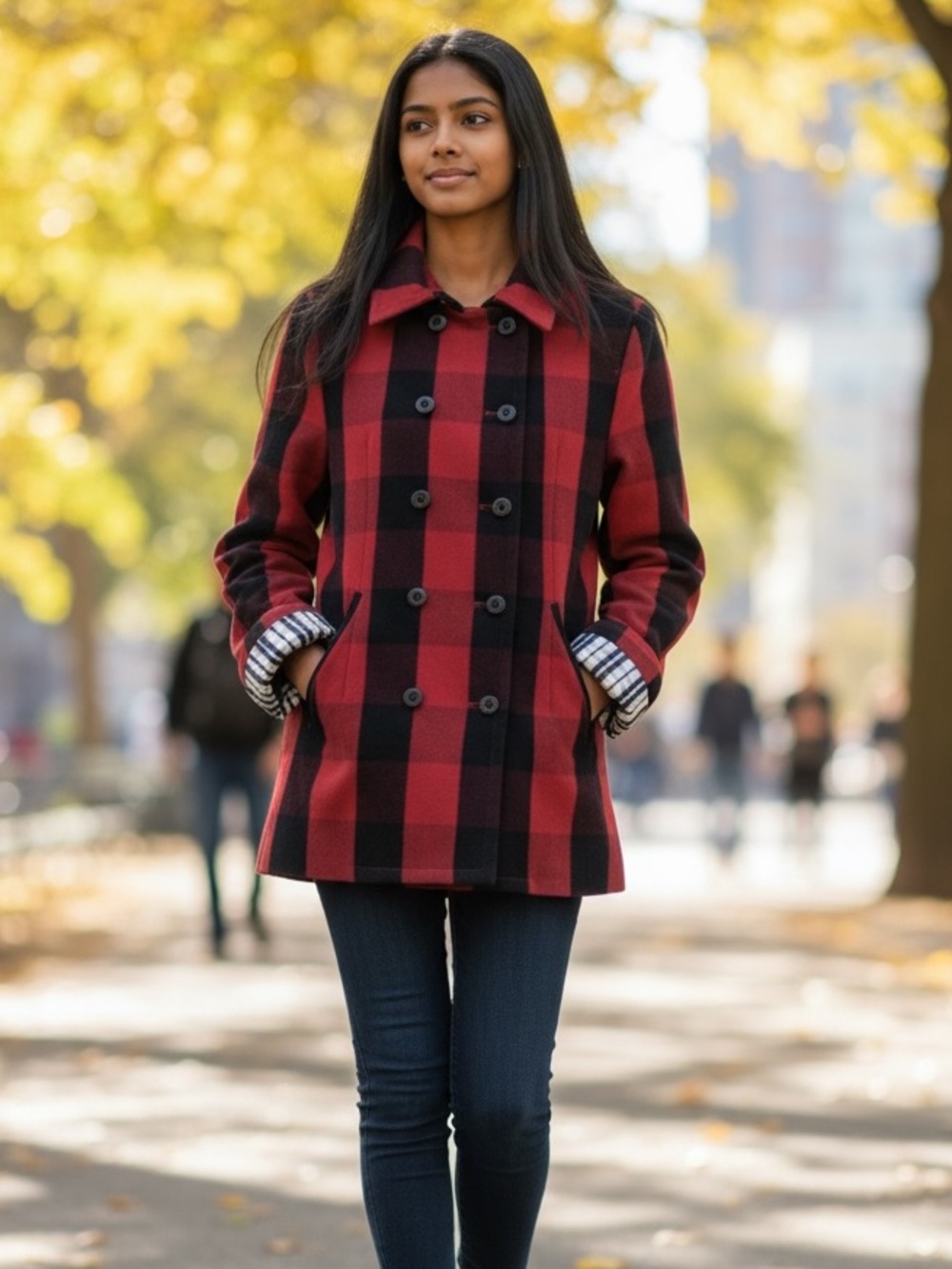 Urban Outfitters Y2K Jacket Buffalo Plaid Double Breasted Peacoat Size Medium